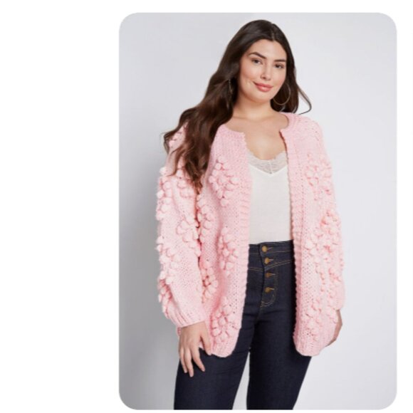 MODCLOTH Textured Touch Pom Pom Bobble Knit Chunky Cardigan. - Picture 1 of 5